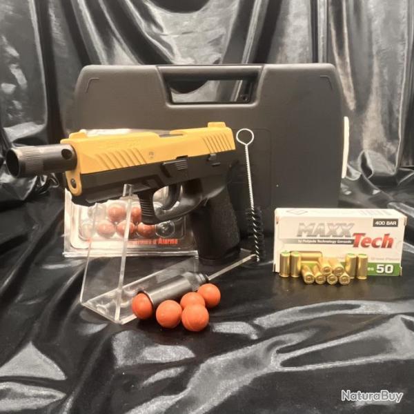 Pack dfense Pistolet Alarme Sig Sauer P320 + Munitions - GOLD/BLACK - Calibre 9mmPAK pistolet d'ala