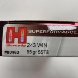 HORNADY 243 WIN SST 95GR BOITE DE 20 BALLES(VENDU PAR 2 BOITES°