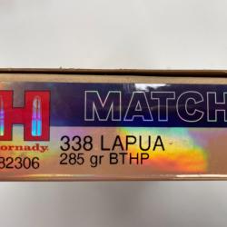 HORNADY 338 LAPUA BTHP 285GR BOITE DE 20 BALLES(VENDU PAR 2 BOITES°