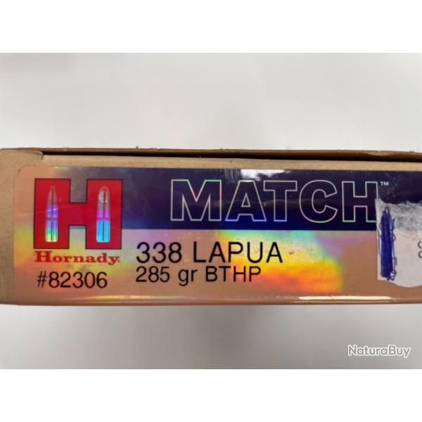 HORNADY 338 LAPUA BTHP 285GR BOITE DE 20 BALLES(VENDU PAR 2 BOITES