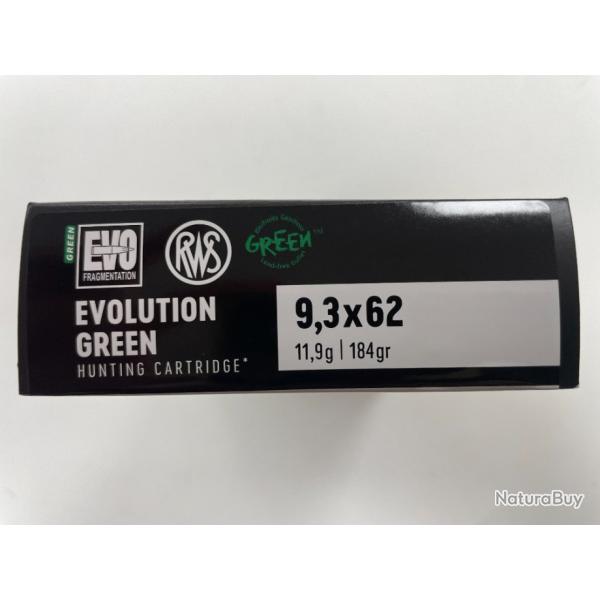 RWS 9.3X62 EVO GREEN 11.9G BOITE DE 20 BALLES(VENDU PAR 2 BOITES)