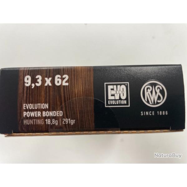 RWS 9.3X62 EVO 18.8G BOITE DE 20 BALLES(VENDU PAR 2 BOITES)