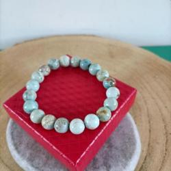 Bracelet pierre Turquoise de Madagascar, perles 10 mm avec écrin Réf : N145