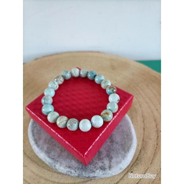 Bracelet pierre Turquoise de Madagascar, perles 10 mm avec crin Rf : N145