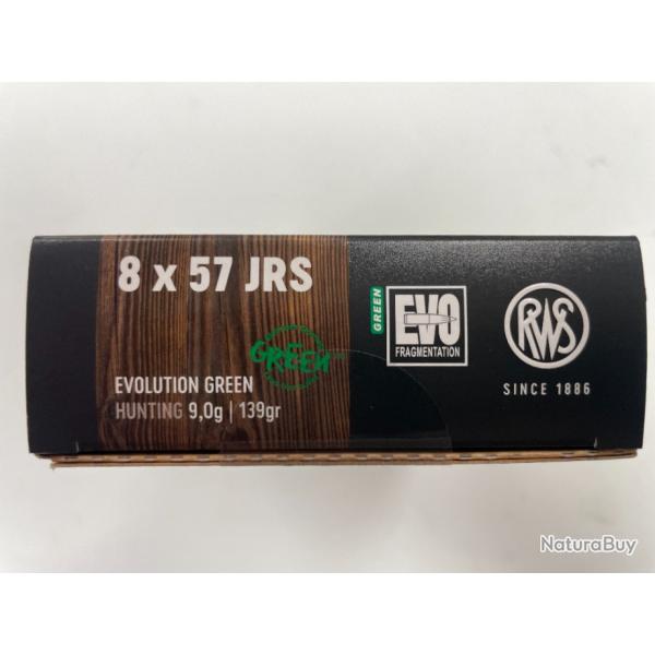 RWS 8X57JRS EVO GREEN 9G BOITE DE 20 BALLES(VENDU PAR 2 BOITES)