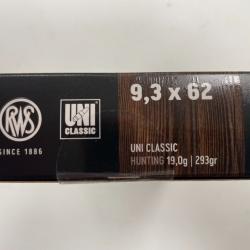 RWS 9.3X62 UNI CLASSIC 19G BOITE DE 20 BALLES(VENDU PAR 2 BOITES)