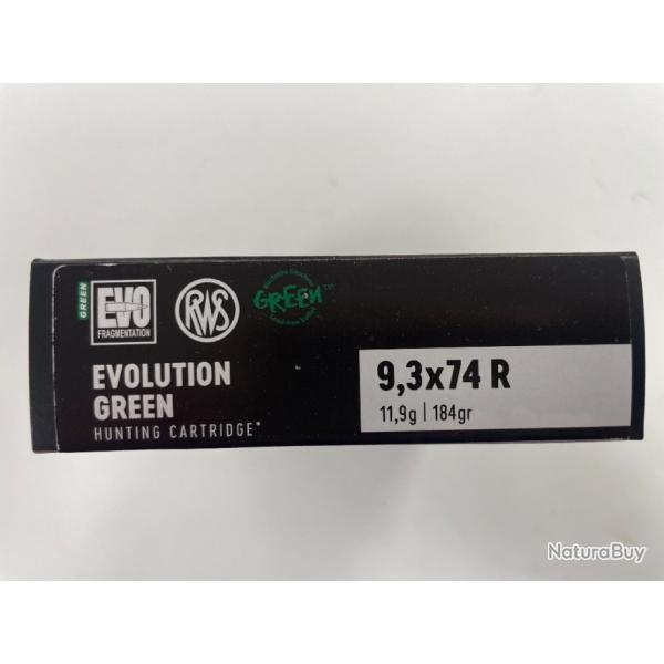 RWS 9.3X74R EVO GREEN 11.9GR BOITE DE 20 BALLES(VENDU PAR 2 BOITES)