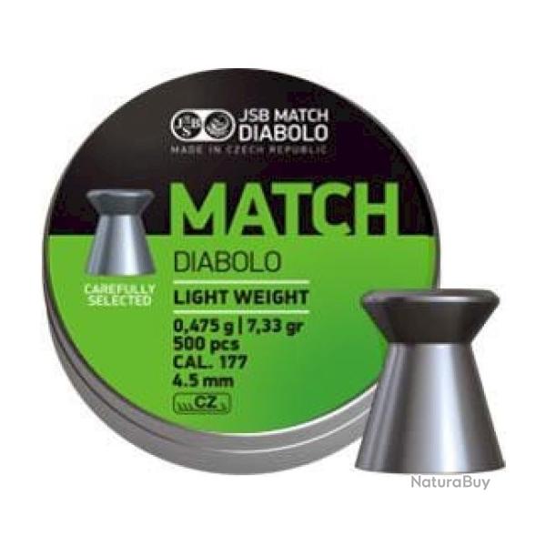 Plomb JSB MATCH DIABOLO GREEN LIGHT WEIGHT Cal.4,5 0.475g 7.33gr par 500