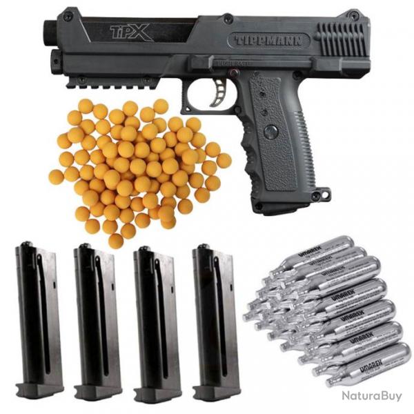 Forfait de dfense  domicile Tippmann TiPX comprenant 20 capsules de CO2, 1 Mag Pack et 100 balles 