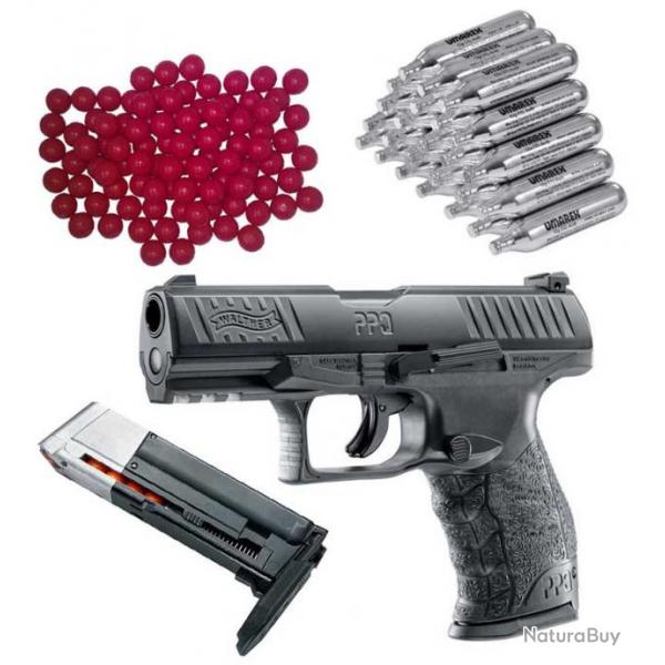 Pistolet Walther PPQ M2 T4E RAM avec chargeur supplmentaire, 30 capsules de CO2 et 50 billes en nyl