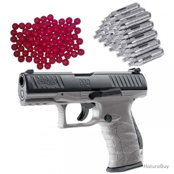 Walther PPQ M2 T4E RAM pistolet de dfense  domicile en gris tungstne incluant 30 capsules de CO2 