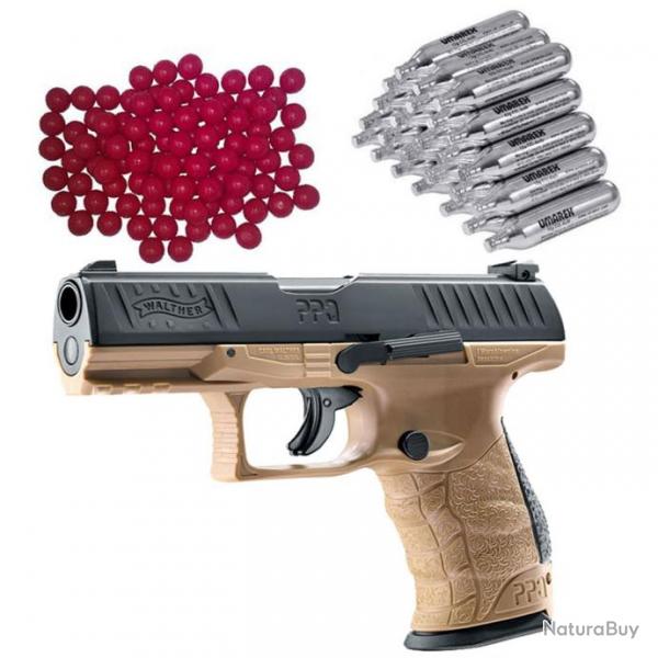 Walther PPQ M2 T4E RAM pistolet de dfense  domicile FDE incluant 30 capsules de CO2 et 50 balles e