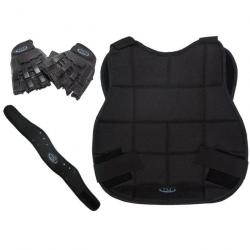 Nouvel ensemble de protection pour paintball de la marque Legion - noir avec gants à demi-doigts.