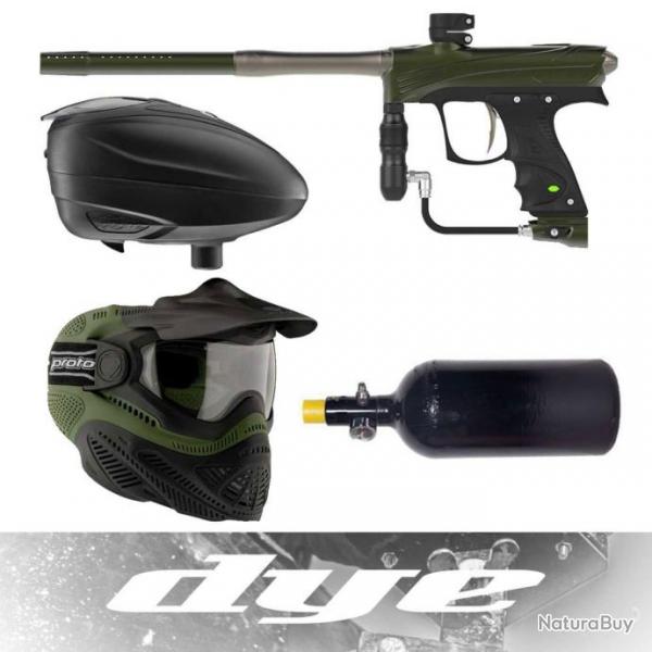 Kit de paintball pour dbutants DYE DPL comprenant Rize CZR, chargeur, masque et systme HP - olive/