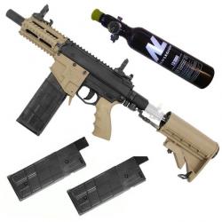 Valken M17 MagFed CQC noir/tan désert incluant un système HP de 0,2 L et 2x magazines hybrides suppl