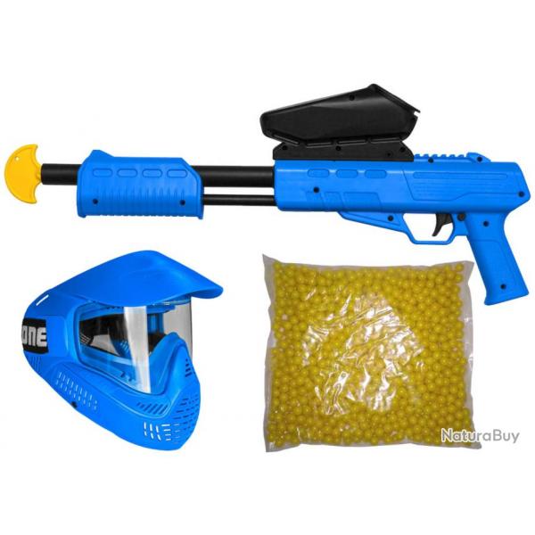 Marqueur Blaster Kids Gotcha Gun / Fusil cal. 50 (0.5 J) avec chargeur, masque et 500 billes de pein