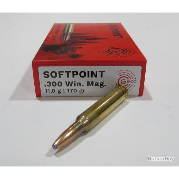 1 boite  20 cartouches calibre 300 Winchester Magnum, Geco Teilmantel soft point 170grs