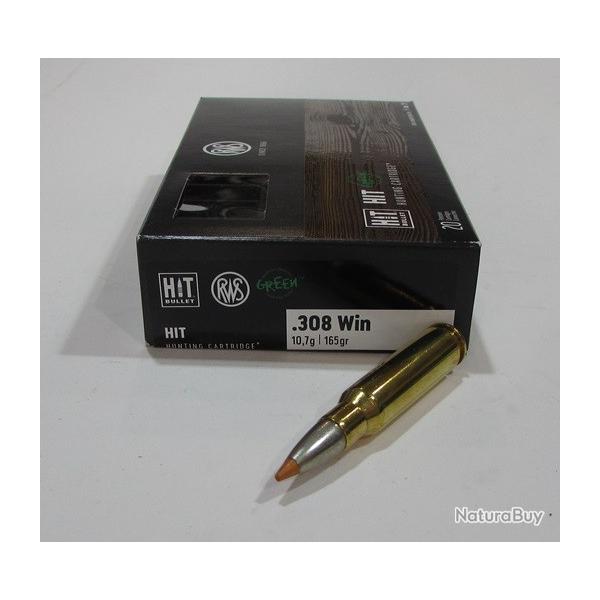 boite 20 cartouches cal 308 Winchester RWS HIT GREEN 165 grains