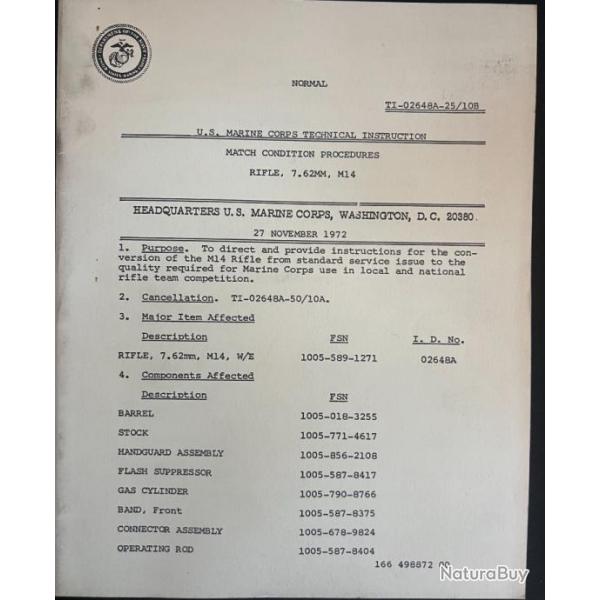 U.S. Marine corps technical instruction Rifle 7.62mm, M14