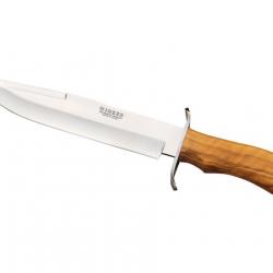 COUTEAU DE CHASSE AVEC MANCHE BOIS D'OLIVIER ET LONGUEUR LAME 20.5 CM. co35