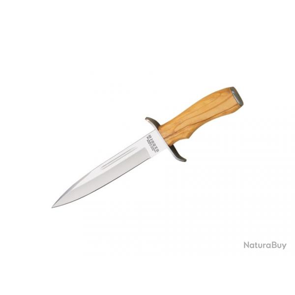 DAGUE DE CHASSE AVEC LONGUEUR LAME 18 CM INOX ET MANCHE BOIS D'OLIVIER. ETUI EN CUIR. co32