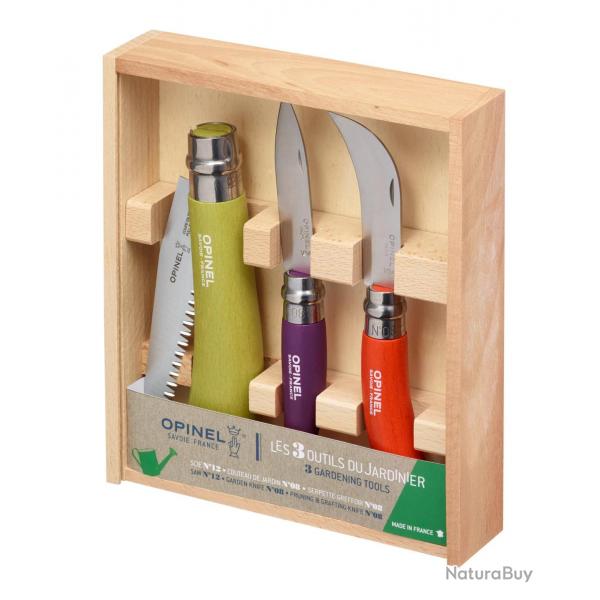 Opinel Coffret 3 outils du Jardinier 1 Scie 12cm manche Vert Pomme 1 couteau de
