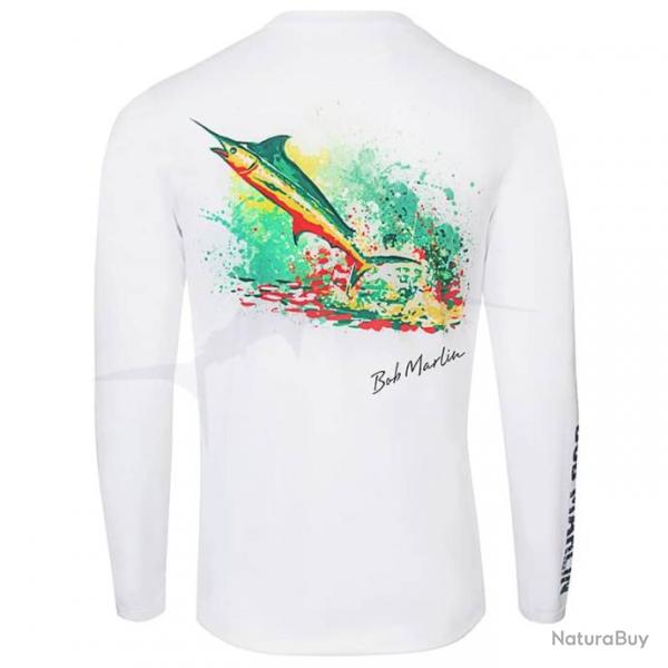 L Shirt Bob Marlin Permormance Shirt Rasta Marlin Blanc