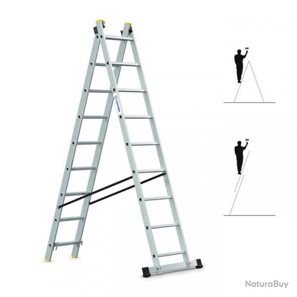 Echelle transformable 2 plans StablePro 2x9 marches aluminium extensible coulissante, 3 positions, h