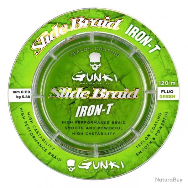 Tresse Gunki Slide Braid Iron-T 120 Fluo Green 12/100-5,8KG