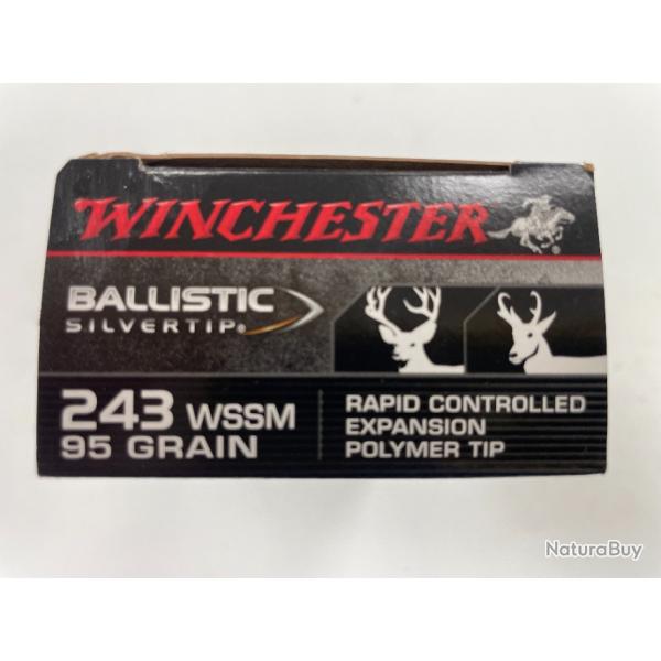 WINCHESTER CAL 243 WSSM 95 GRAIN BALLISTIC SILVERTIP BOITE DE 20 BALLES(VENDU PAR 2 BTES)