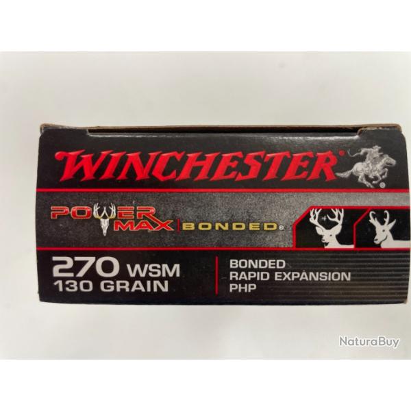 WINCHESTER CAL 270 WSM 130 GR POWER MAX BOITE DE 20 BALLES(VENDU PAR 2 BTES)