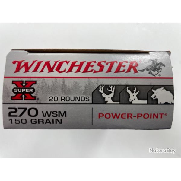 WINCHESTER CAL 270 WSM 150 GR POWER POINT BOITE DE 20 BALLES(VENDU PAR 2 BTES)