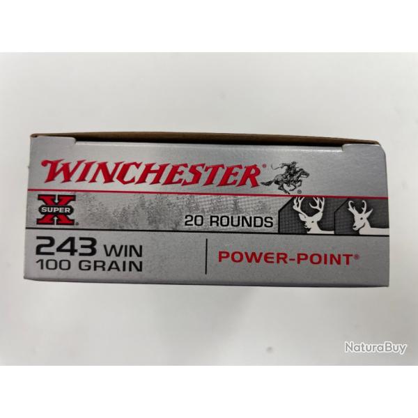 WINCHESTER CAL 243 WIN 100GR POWER POINT BOITE DE 20 BALLES(VENDU PAR 2 BTES)