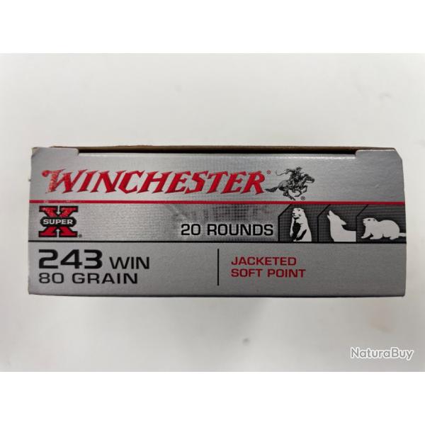 WINCHESTER CAL 243 WIN 80GR POWER POINT BOITE DE 20 BALLES(VENDU PAR 2 BTES)