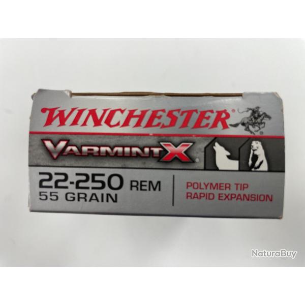 WINCHESTER CAL 22-250 55 GR VARMINT BOITE DE 20 BALLES(VENDU PAR 2 BOITES)