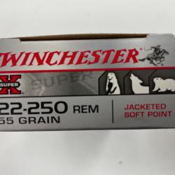 WINCHESTER CAL 22-250 R 55GR SOFT POINT BOITE DE 20 BALLES(VENDU PAR 2 BOITES)