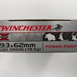 WINCHESTER CAL 9.3X62 18.5G POWER POINT BOITE DE 20 BALLES(VENDU PAR 2 BOITES)