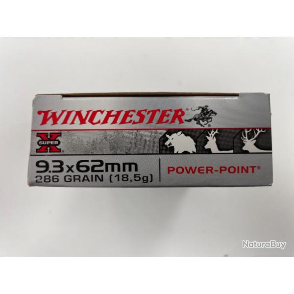 WINCHESTER CAL 9.3X62 18.5G POWER POINT BOITE DE 20 BALLES(VENDU PAR 2 BOITES)