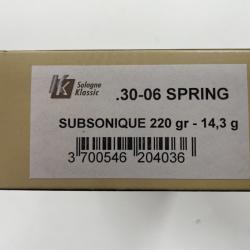 SOLOGNE 30-06 SUBSONIQUE 220GR BOITE DE 20 BALLES(VENDU PAR 2 BOITES)