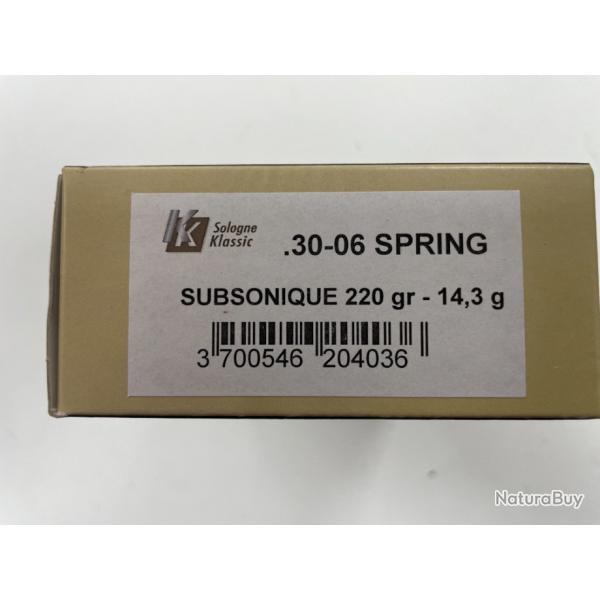 SOLOGNE 30-06 SUBSONIQUE 220GR BOITE DE 20 BALLES(VENDU PAR 2 BOITES)