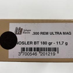 SOLOGNE 300 REM ULTRA MAGNUM NOSLER BT 11.7G BOITE DE 20 BALLES(VENDU PAR 2 BOITES)