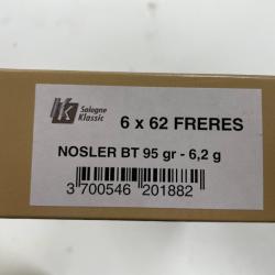 SOLOGNE 6X62 FRES NOSLER BT 95GR BOITE DE 20 BALLES(VENDU PAR 2 BOITES)