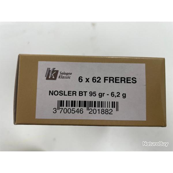 SOLOGNE 6X62 FRES NOSLER BT 95GR BOITE DE 20 BALLES(VENDU PAR 2 BOITES)