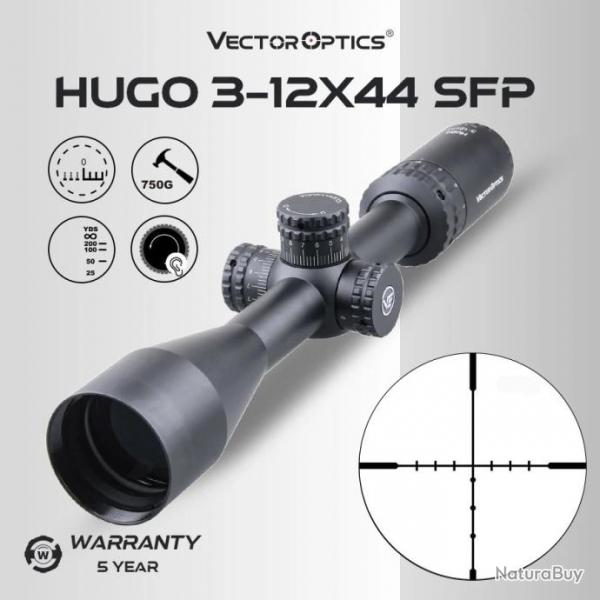 Vector Optics-Lunette de Vise Officielle Hugo 3-12X44 SFP