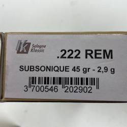 SOLOGNE 222R SUSONIQUE 45GR BOITE DE 20 BALLES(VENDU PAR 2 BOITES)