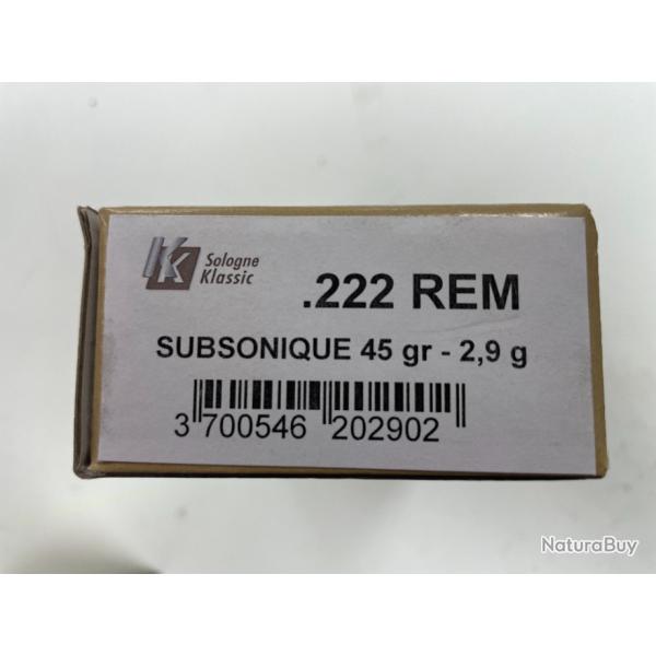 SOLOGNE 222R SUSONIQUE 45GR BOITE DE 20 BALLES(VENDU PAR 2 BOITES)