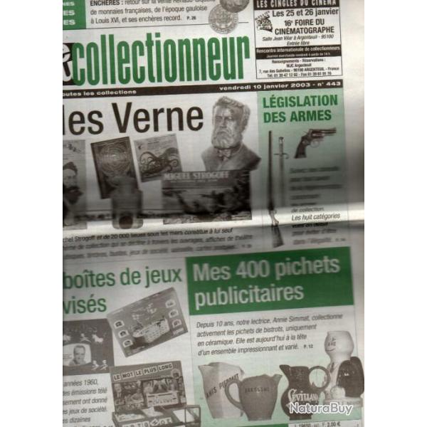 la vie du collectionneur 443 janvier 2003 , pichets publicitaires , lgislation des armes , jules ve