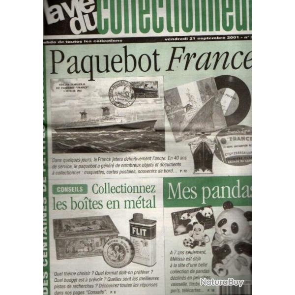 la vie du collectionneur 381 septembre 2001, paquebot france , boites mtalliques, les pandas,