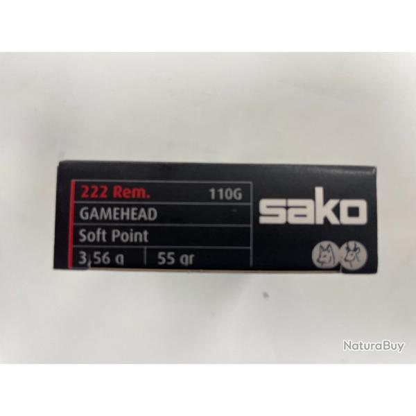 SAKO CAL 222R 3.56G GAMEHEAD SP BOITE DE 20 BALLES(VENDU PAR 2 BOITES)