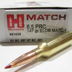 Cartouches HORNADY Calibre 6,5 PRC 147grs ELD MATCH 81620 - Boite de 20 unités